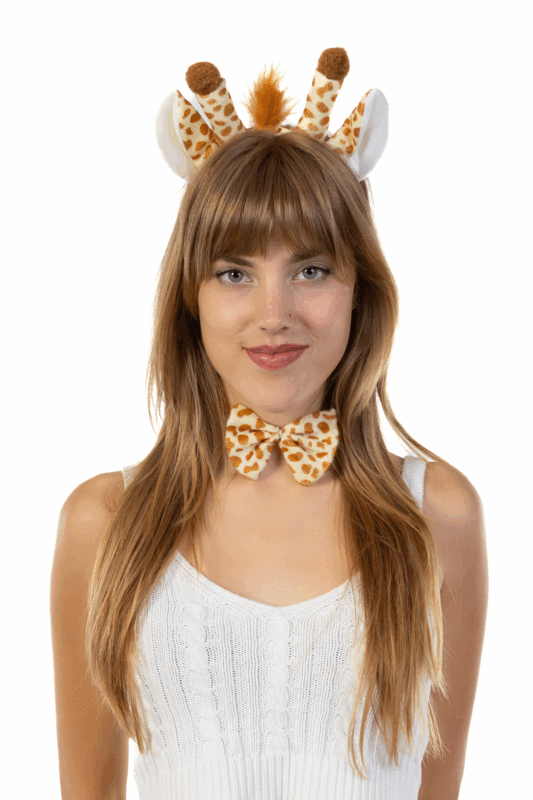 Giraf Haarband Set Oren Staart Diadeem Lichtbruin Geel Giraffe Girafprint 4