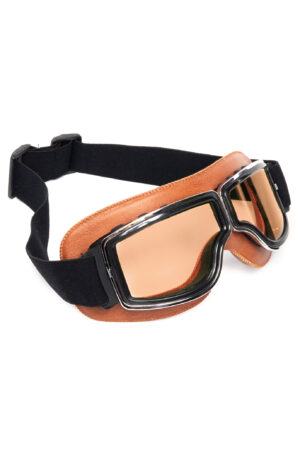 Goggles Motor Bril Bruin Bruine Glazen Leer Solex Aviator Pilotenbril