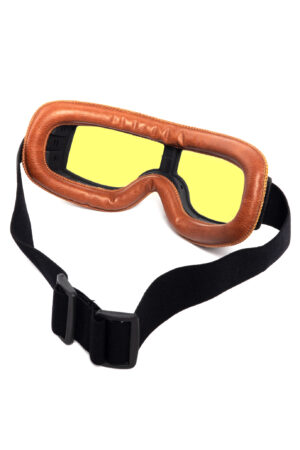 Goggles Motor Bril Bruin Gele Glazen Leer Solex Aviator Pilotenbril 2