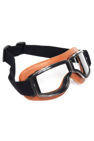 Goggles Motor Bril Bruin Heldere Glazen Leer Solex Aviator Pilotenbril