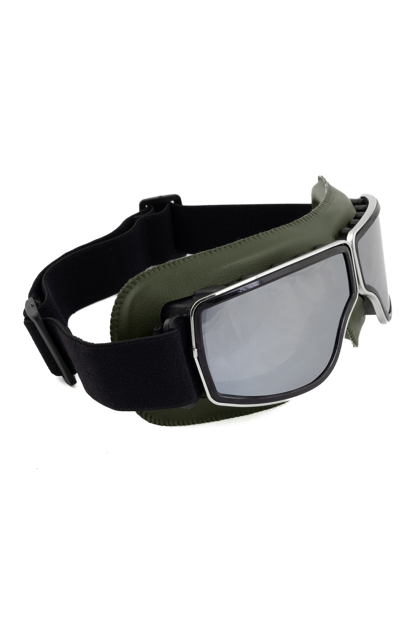 Goggles Motor Bril Groen Zilveren Spiegelglazen Leer Solex Aviator Pilotenbril