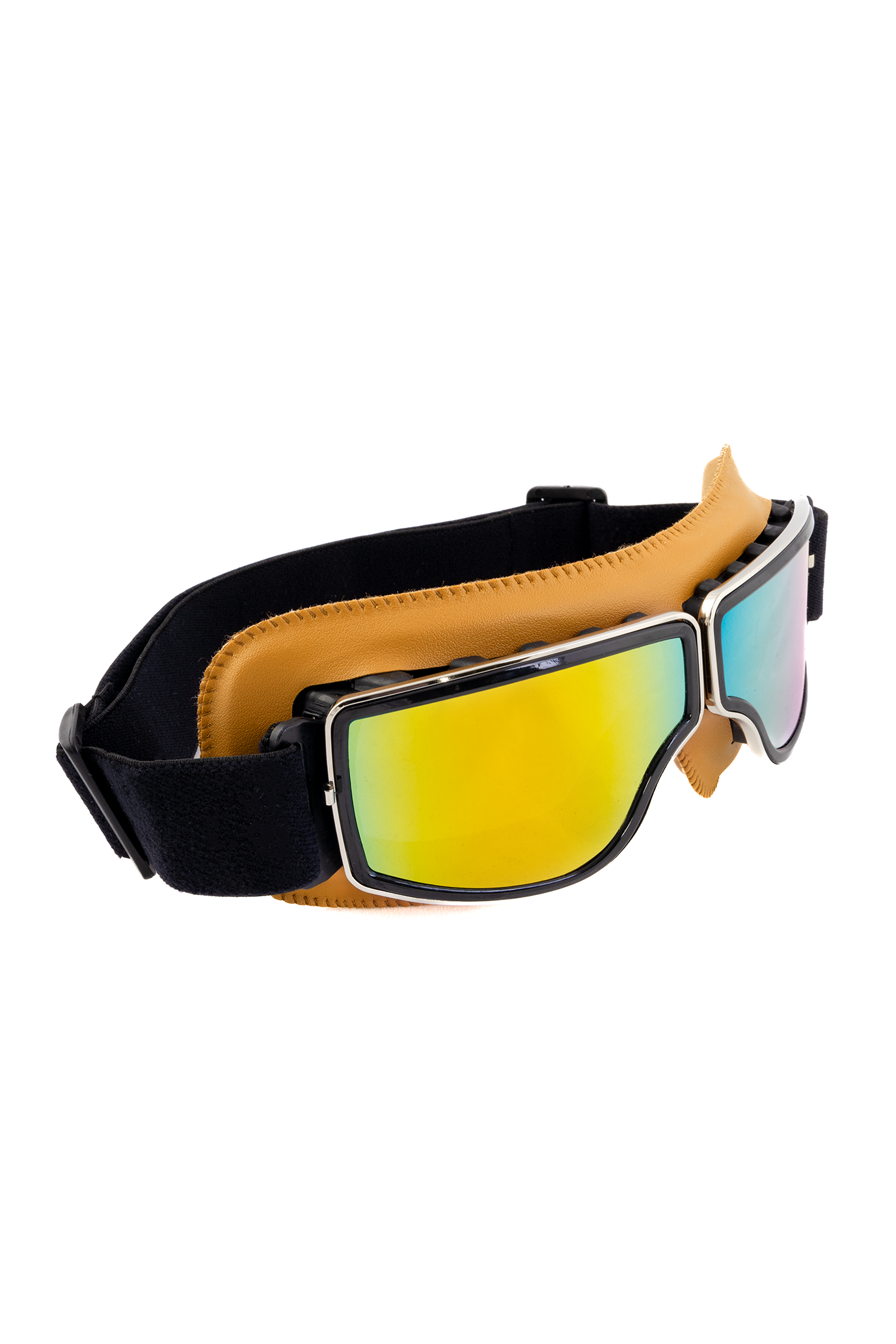 Goggles Motor Bril Lichtbruin Oranje Spiegelglazen Leer Solex Aviator Pilotenbril