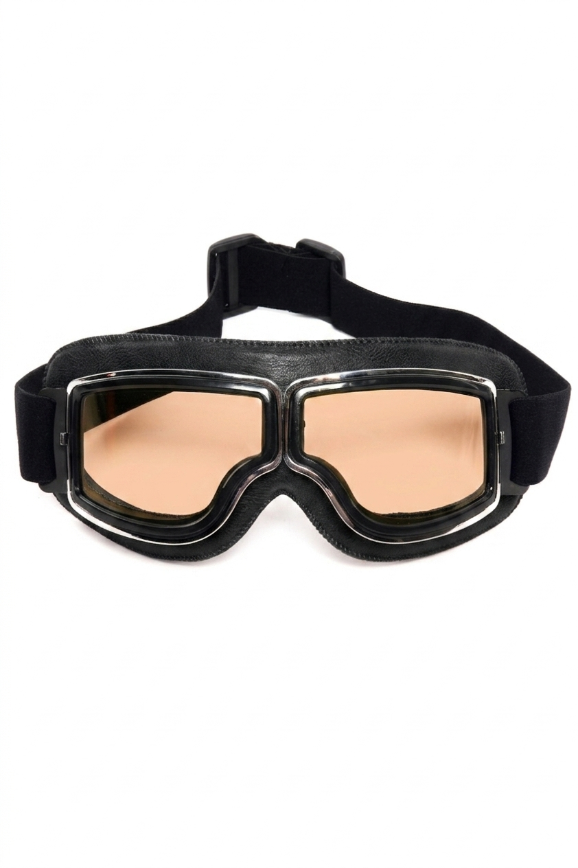 Goggles Motor Bril Zwart Bruine Glazen Leer Solex Aviator Pilotenbril 1