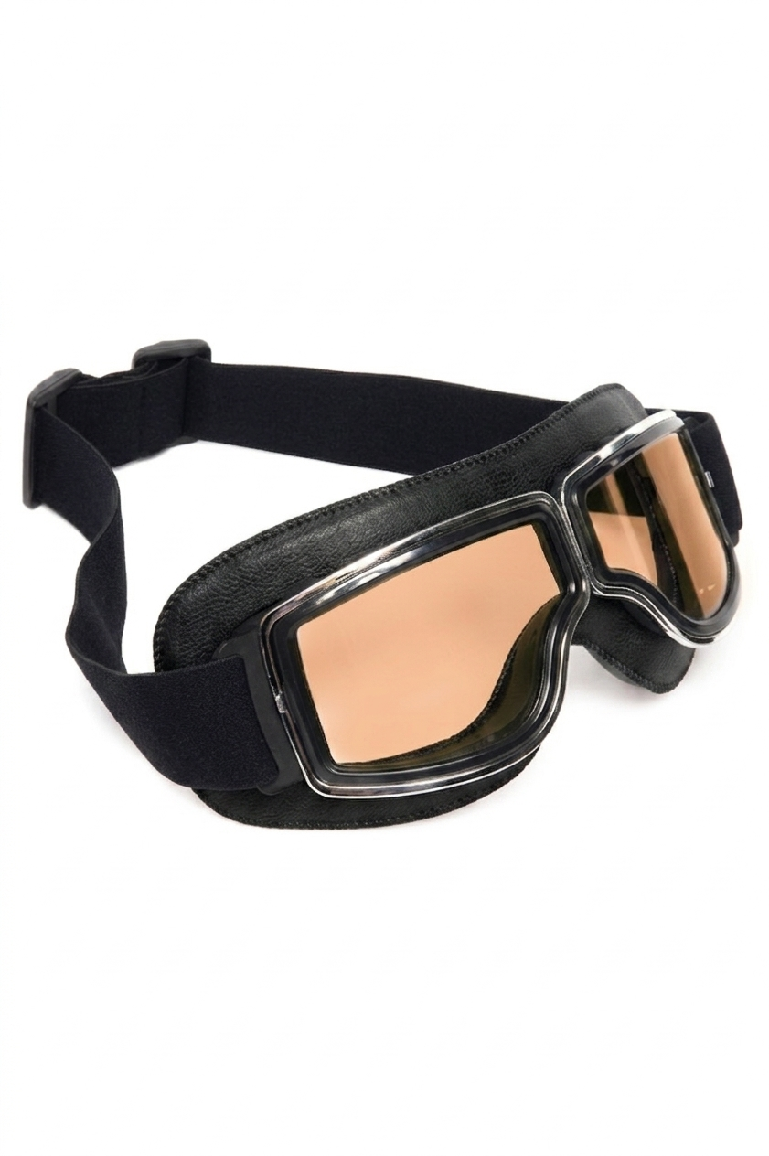 Goggles Motor Bril Zwart Bruine Glazen Leer Solex Aviator Pilotenbril