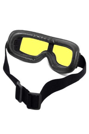 Goggles Motor Bril Zwart Gele Glazen Leer Solex Aviator Pilotenbril 2