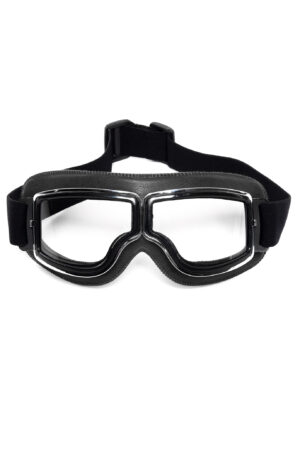 Goggles Motor Bril Zwart Heldere Glazen Leer Solex Aviator Pilotenbril 1