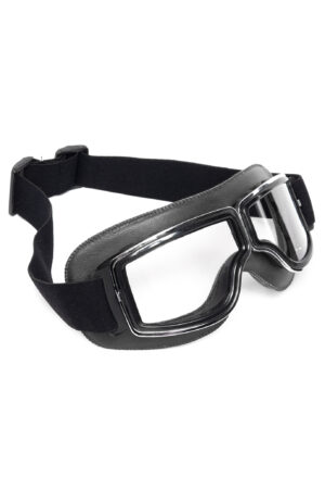 Goggles Motor Bril Zwart Heldere Glazen Leer Solex Aviator Pilotenbril