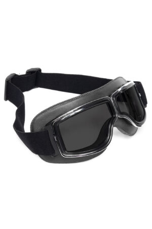 Goggles Motor Bril Zwart Zwarte Glazen Leer Solex Aviator Pilotenbril