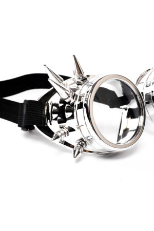 Goggles Steampunk Bril Met Spikes Zilver Chroom Heldere Glazen 1