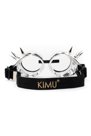 Goggles Steampunk Bril Met Spikes Zilver Chroom Heldere Glazen 2