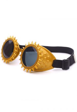 Goggles zonnebril spikes goud steampunk zon