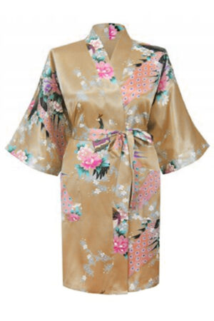 Gouden Korte Kimono Satijn Japanse Badjas Kamerjas Geisha Yukata Ochtendjas