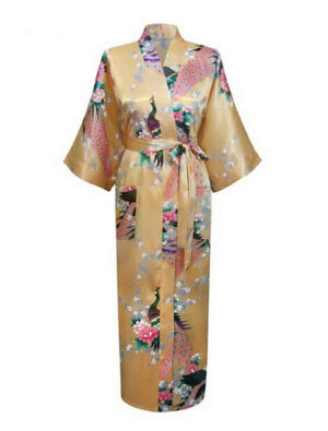 Gouden kimono satijn Japanse satijnen badjas kamerjas geisha ochtendjas yukata