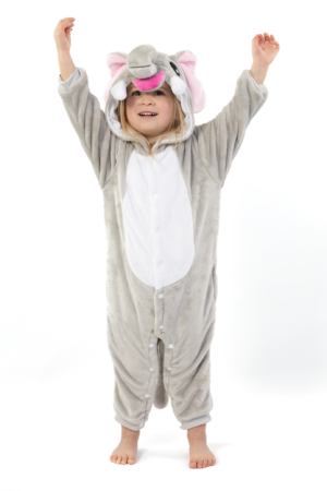 Grijze Olifant Onesie Kind Olifantenpak Kinder Kostuum Pak Pyjama