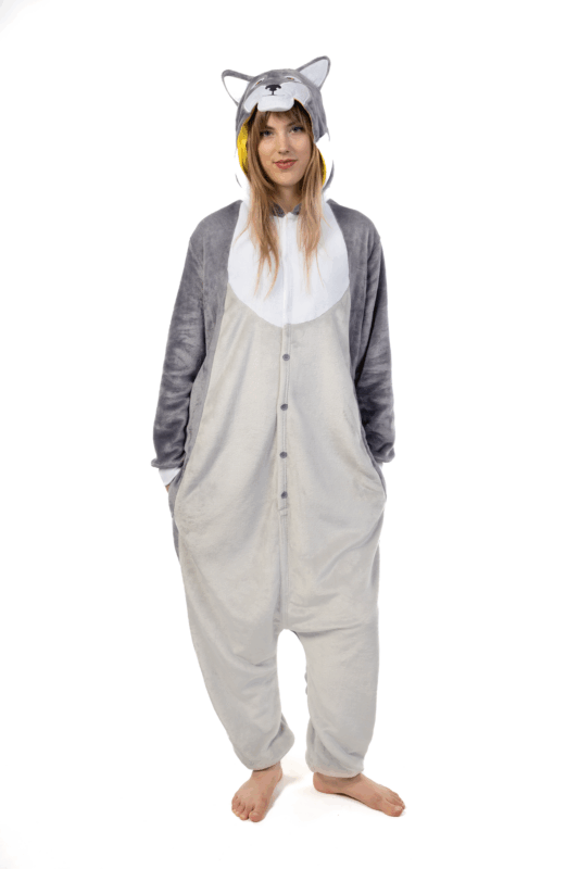 Grijze Wolf Onesie Kostuum Pak Hond Weerwolf Halloween 4