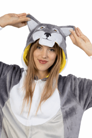Grijze Wolf Onesie Kostuum Pak Hond Weerwolf Halloween 5