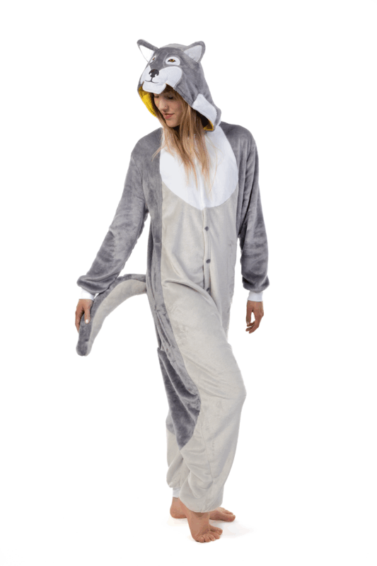 Grijze Wolf Onesie Kostuum Pak Hond Weerwolf Halloween 6
