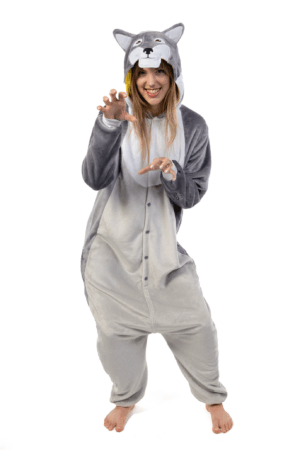 Grijze Wolf Onesie Kostuum Pak Hond Weerwolf Halloween 7