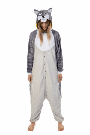Grijze Wolf Onesie Kostuum Pak Hond Weerwolf Halloween