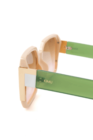Groot Vierkant MIU Zonnebril Groen Beige Goud Dames Vintage Modern 2