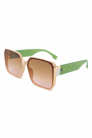 Groot Vierkant MIU Zonnebril Groen Beige Goud Dames Vintage Modern