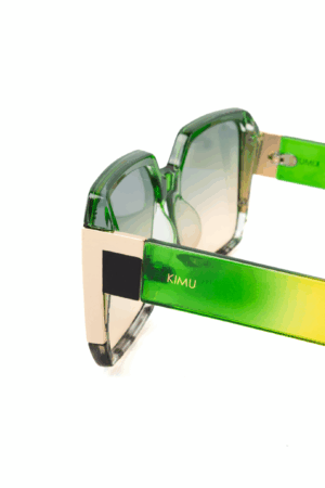 Groot Vierkant MIU Zonnebril Groen Geel Goud Dames Vintage Modern 2