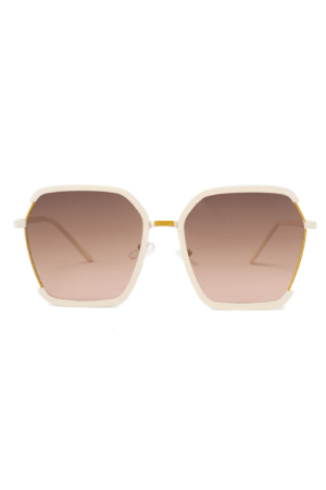 Groot Vierkant UKI Zonnebril Wit Bruin Dames Vintage Modern Retro 1