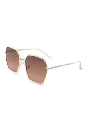 Groot Vierkant UKI Zonnebril Wit Bruin Dames Vintage Modern Retro