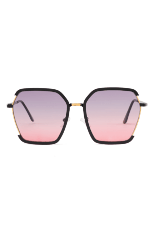 Groot Vierkant UKI Zonnebril Zwart Paars Dames Vintage Modern