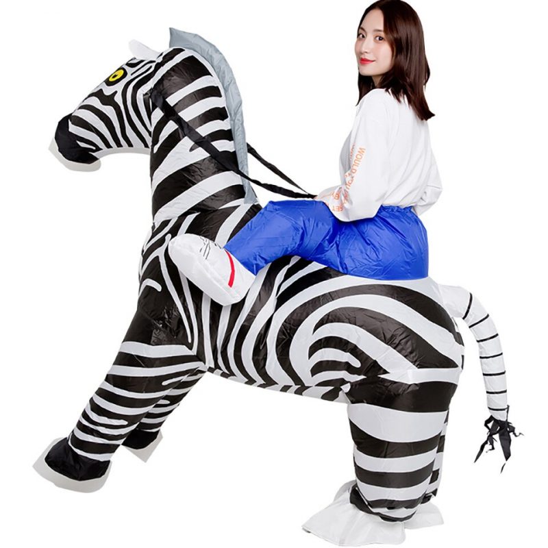 Opblaasbaar rijdend op zebra kostuum pak zwart-wit safari