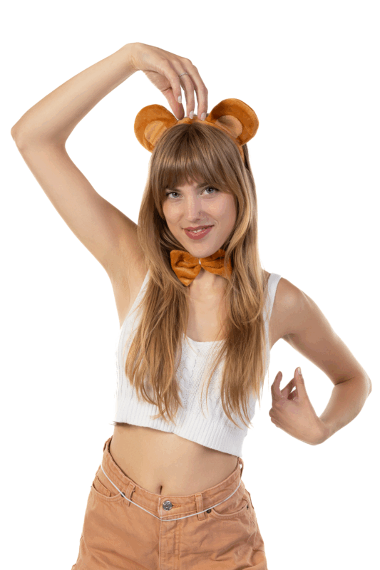 Haarband Beer Staart Strik Bruin Teddybeer Berenoren Diadeem 6
