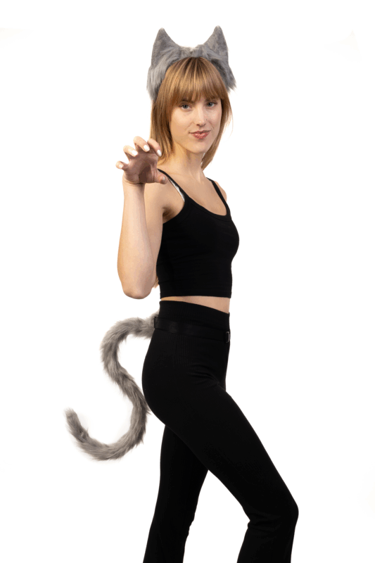 Haarband Furry Oren & Dunne Staart Set Grijs Kat Wolf Vos Diadeem 4
