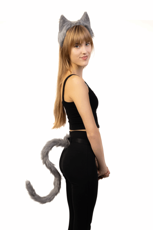 Haarband Furry Oren & Dunne Staart Set Grijs Kat Wolf Vos Diadeem 5