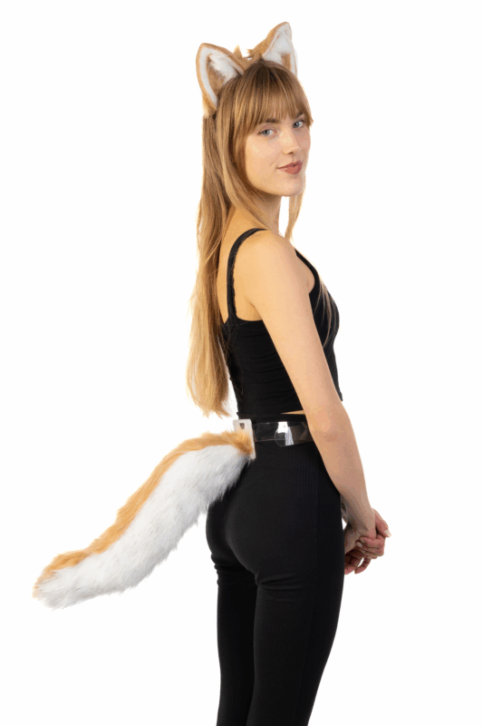Haarband Furry Oren & Staart Set Beige Wit Wolf Vos Diadeem Vacht 1