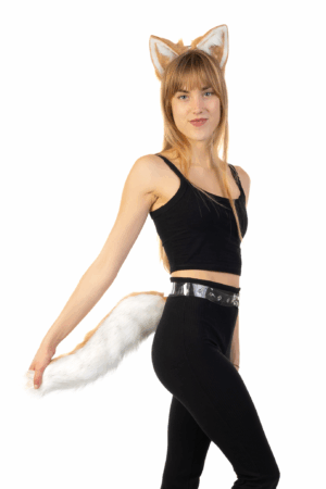 Haarband Furry Oren & Staart Set Beige Wit Wolf Vos Diadeem Vacht
