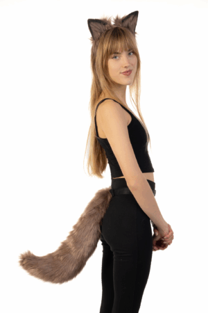 Haarband Furry Oren & Staart Set Beige Zwart Wolf Vos Diadeem Vacht 1