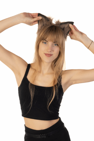 Haarband Furry Oren & Staart Set Beige Zwart Wolf Vos Diadeem Vacht 3