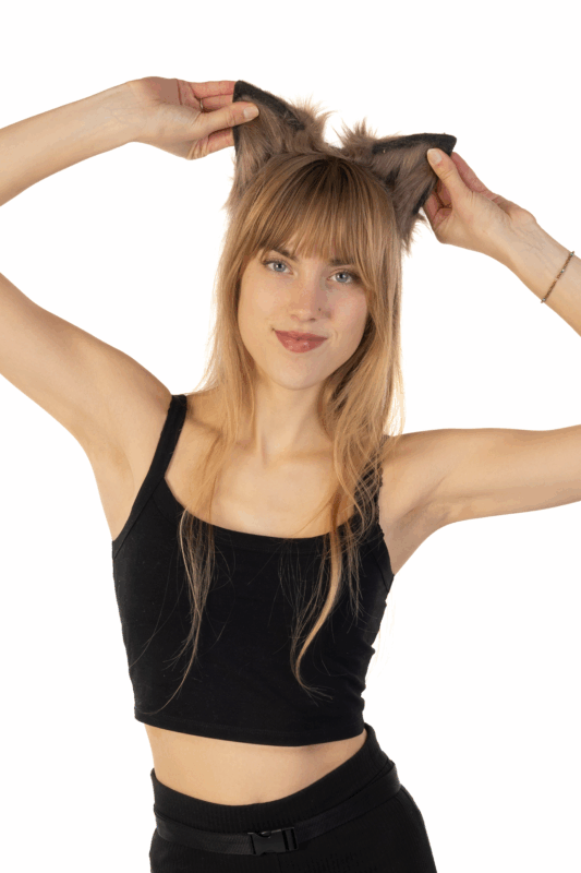 Haarband Furry Oren & Staart Set Beige Zwart Wolf Vos Diadeem Vacht 3