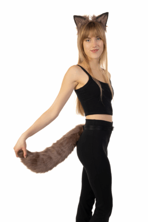 Haarband Furry Oren & Staart Set Beige Zwart Wolf Vos Diadeem Vacht