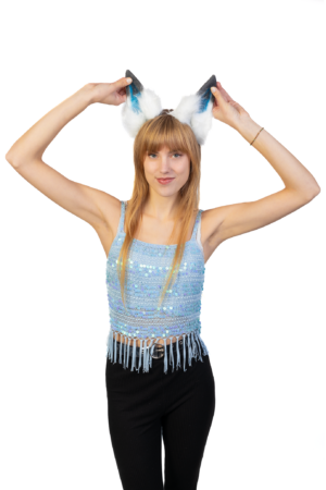 Haarband Furry Oren & Staart Set Blauw Wit Wolf Vos Diadeem Vacht 3