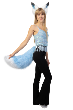 Haarband Furry Oren & Staart Set Blauw Wit Wolf Vos Diadeem Vacht