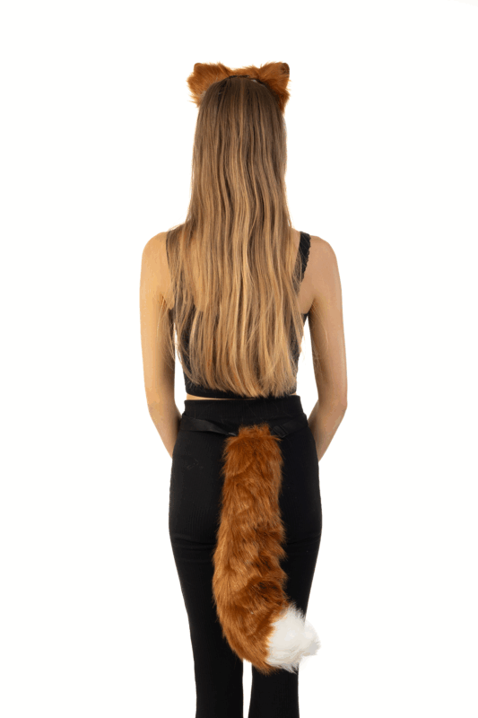 Haarband Furry Oren & Staart Set Bruin Wit Punt Wolf Vos Diadeem 2