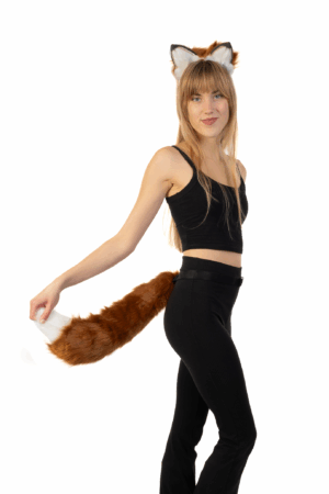 Haarband Furry Oren & Staart Set Bruin Wit Punt Wolf Vos Diadeem