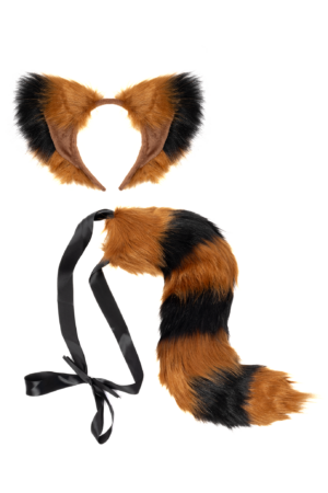 Haarband Furry Oren & Staart Set Zwart Bruin Strepen Wasbeer Diadeem