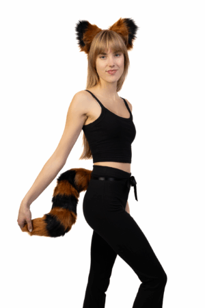 Haarband Furry Oren & Staart Set Zwart Bruin Strepen Wasbeer Diadeem