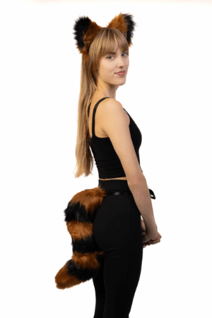 Haarband Furry Oren & Staart Set Zwart Bruin Strepen Wasbeer Diadeem 5
