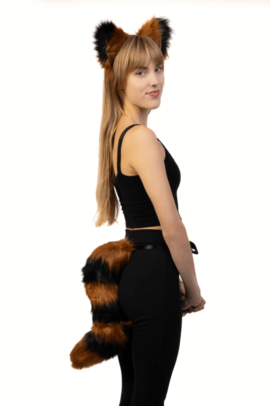 Haarband Furry Oren & Staart Set Zwart Bruin Strepen Wasbeer Diadeem 5