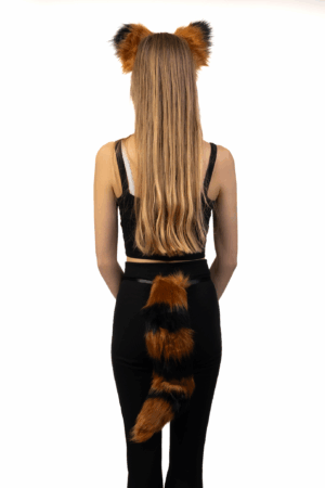Haarband Furry Oren & Staart Set Zwart Bruin Strepen Wasbeer Diadeem 6