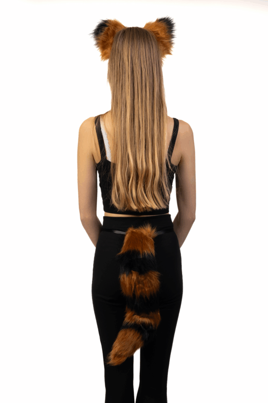 Haarband Furry Oren & Staart Set Zwart Bruin Strepen Wasbeer Diadeem 6