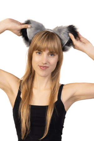 Haarband Furry Oren & Staart Set Zwart Grijs Strepen Wasbeer Maki Diadeem 8